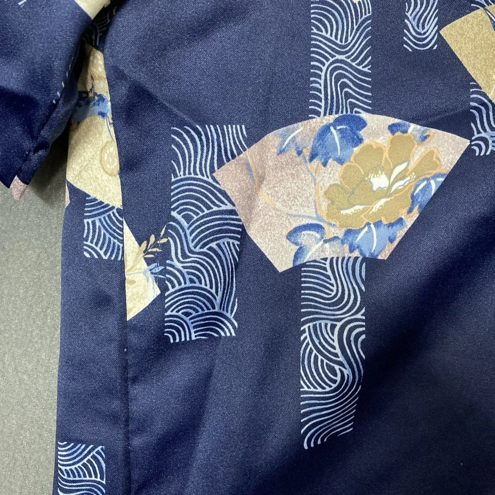 Vintage 70's Tori Richard Blue White Asian Cranes Men's M Hawaiian Aloha Shirt